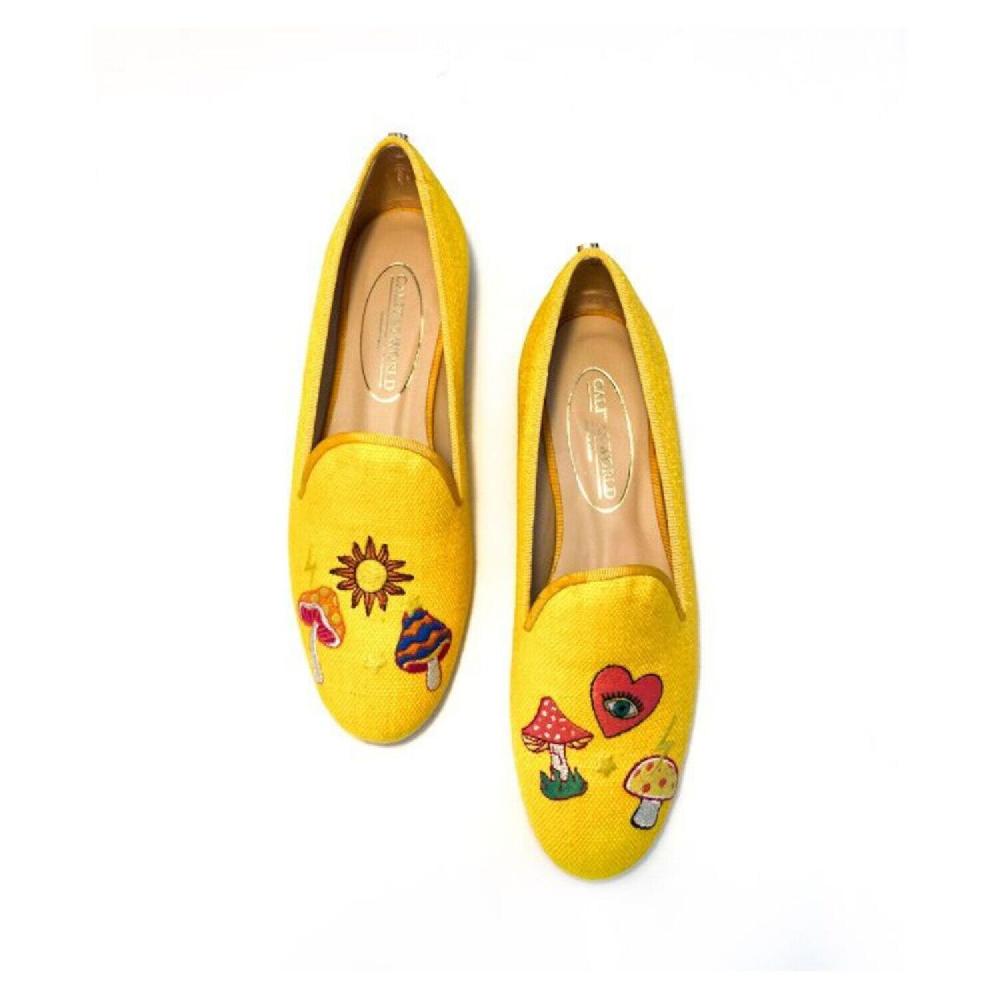 Calita Shoes ​LOAFERS YELLOW CO LINEN MUSHROOMS AND FRIENDS