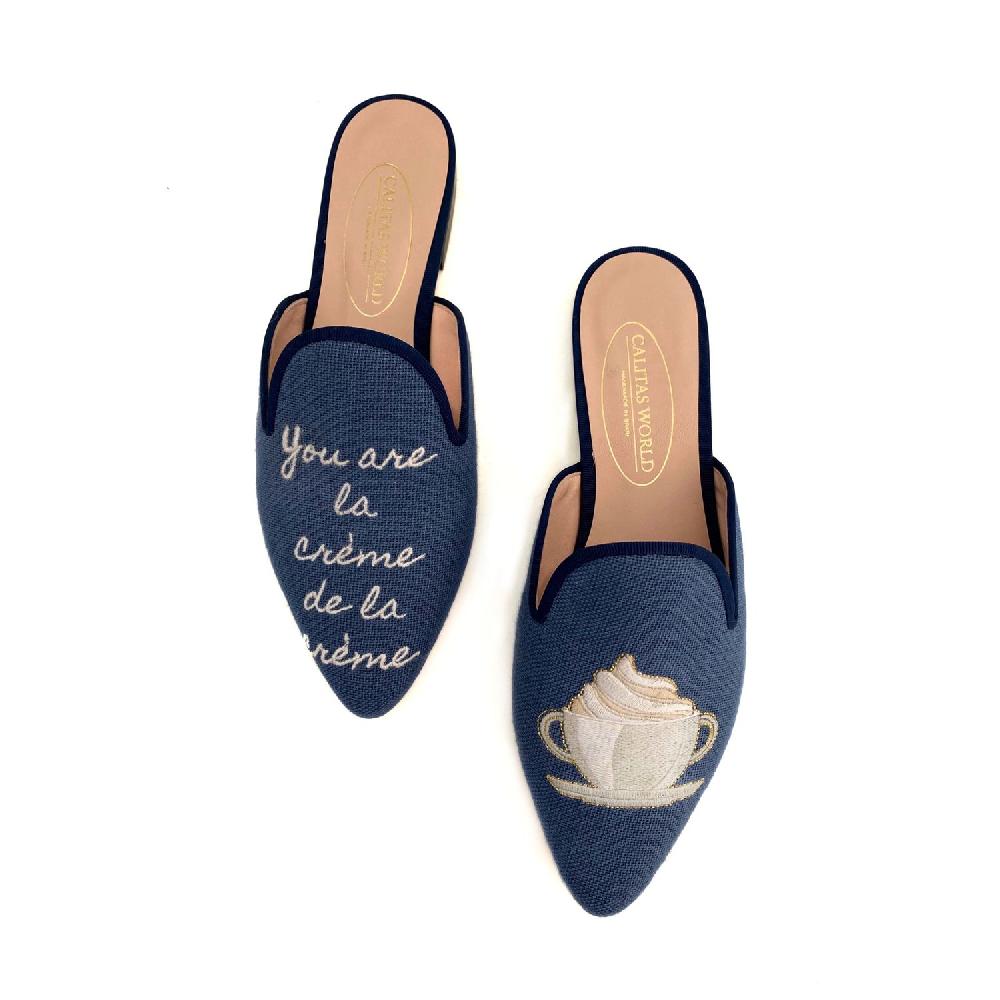 Calita Shoes MULES BLUE LINEN 8CO CT5 YOU ARE LA CRÉME DE LA CRÉME