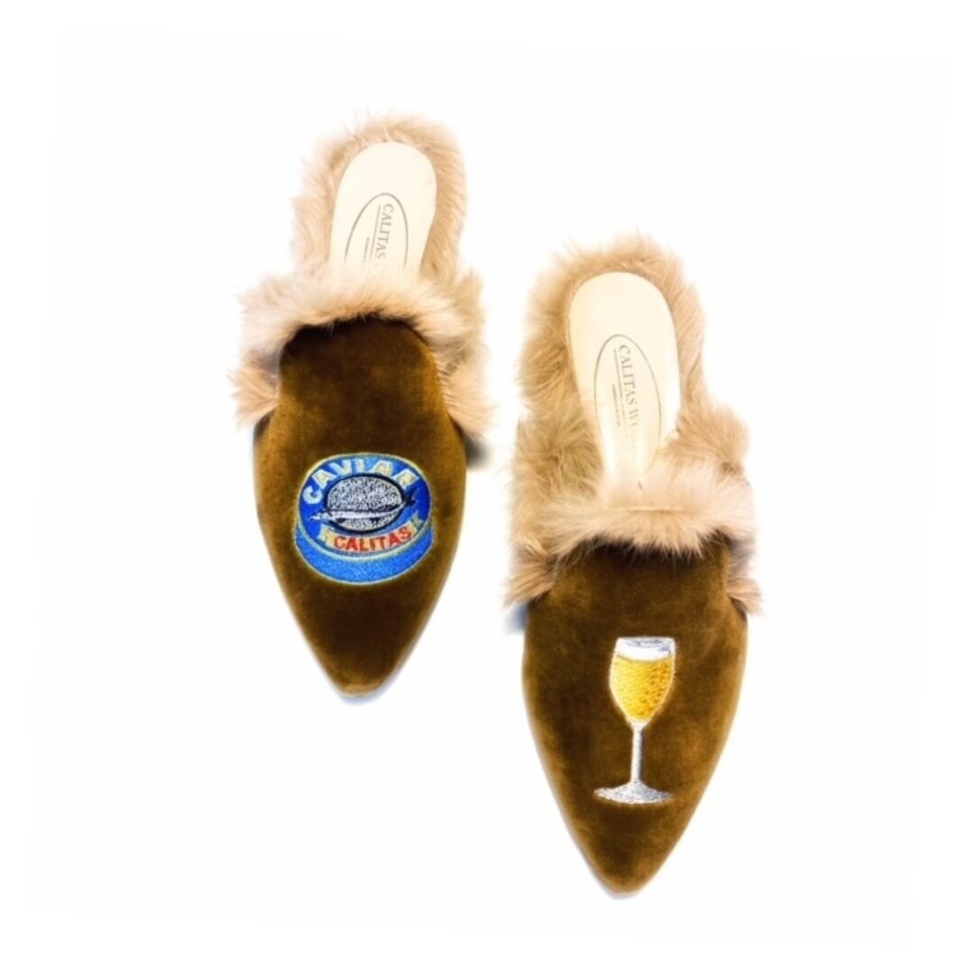 Calita Shoes ​MULES FUR BEIGE 21TX VELVET MISS. CHAMPAGNE