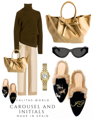 Calita Shoes ​MULES FUR BLACK VELVET CAROUSEL AND INITIALS