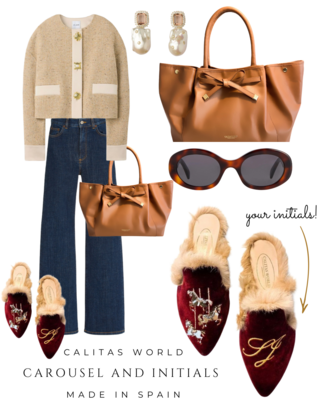 Calita Shoes ​MULES FUR BURGUNDY VELVET CAROUSEL AND INITIALS