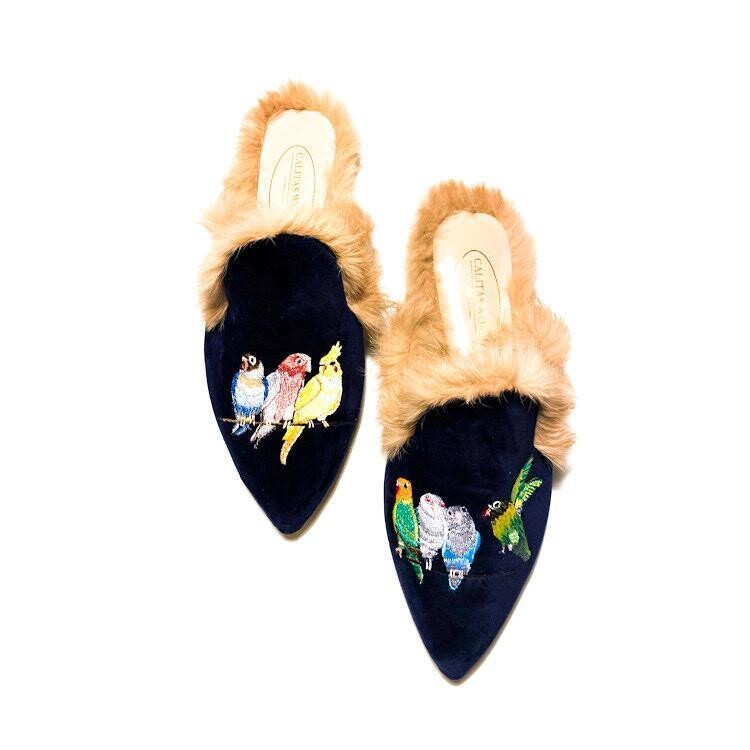 Calita Shoes ​MULES FUR NAVY BLUE 9CO VELVET LOVEBIRDS