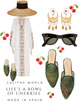 Calita Shoes MULES GREEN OLIVE LINEN 603 PV LIFE´S A BOWL OF CHERRIES