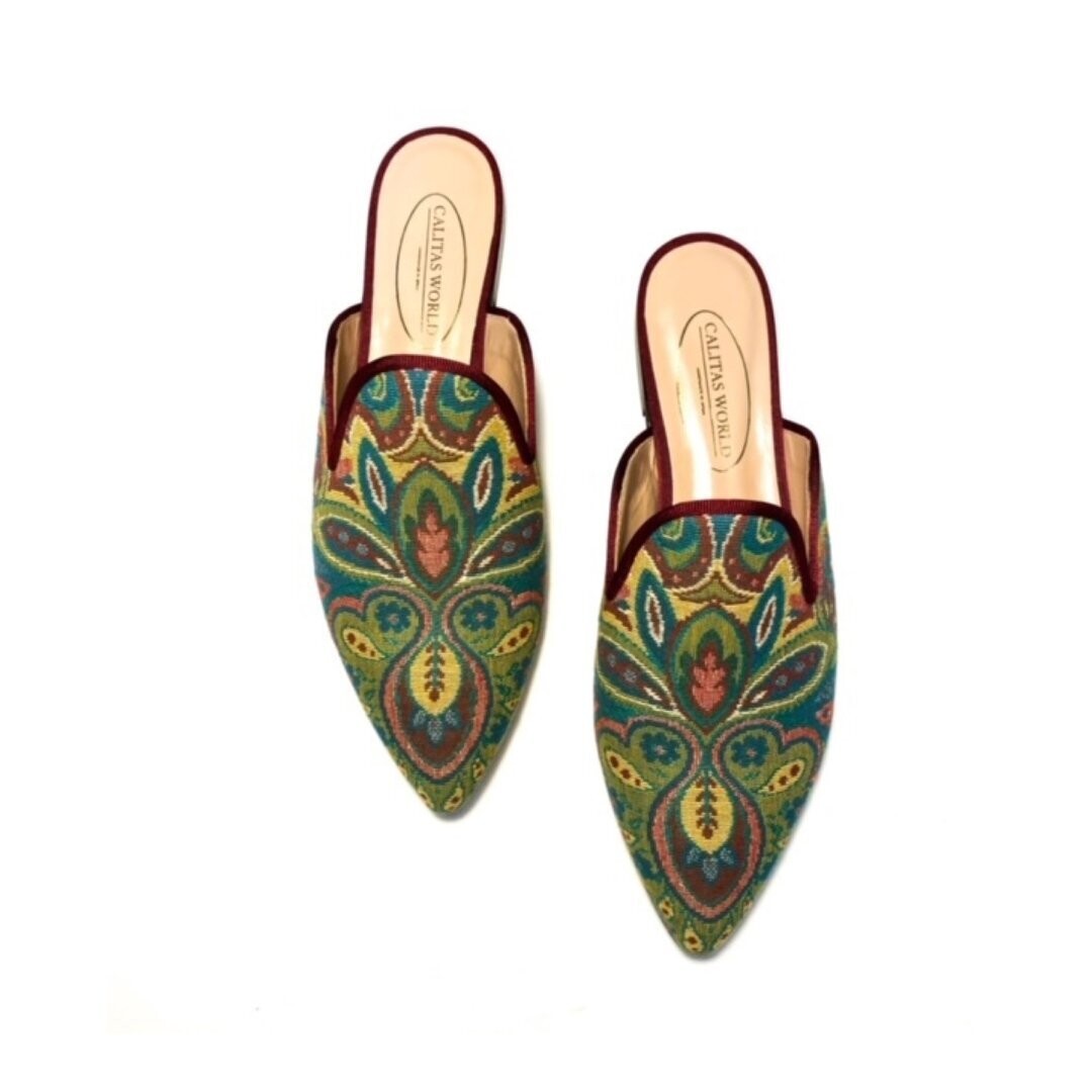 Calita Shoes ​MULES JACQUARD LAGASCA WITH BURGUNY RIM R48