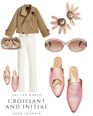Calita Shoes ​MULES LIGHT PINK 220PV LINEN CROISSANT AND INITIALS