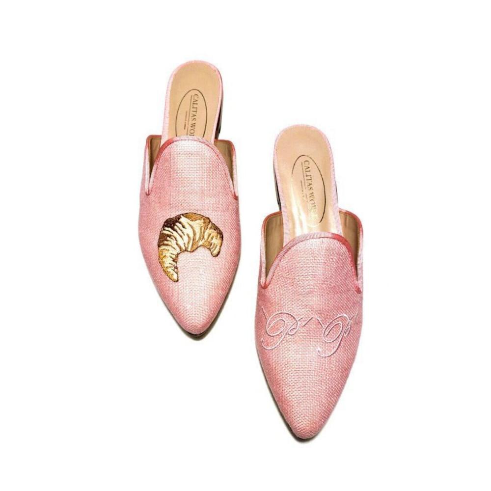 Calita Shoes ​MULES LIGHT PINK 220PV LINEN CROISSANT AND INITIALS
