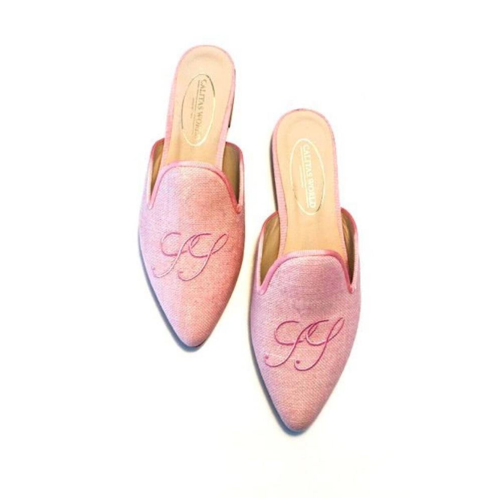 Calita Shoes ​MULES LIGHT PINK 220PV LINEN WEDDING EDITION​ INITIALS