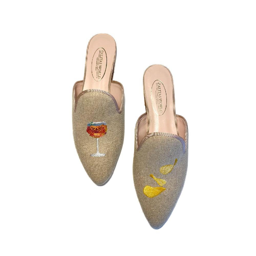 Calita Shoes ​MULES NATURAL LINEN APEROL SPRITZ AND CHIPS