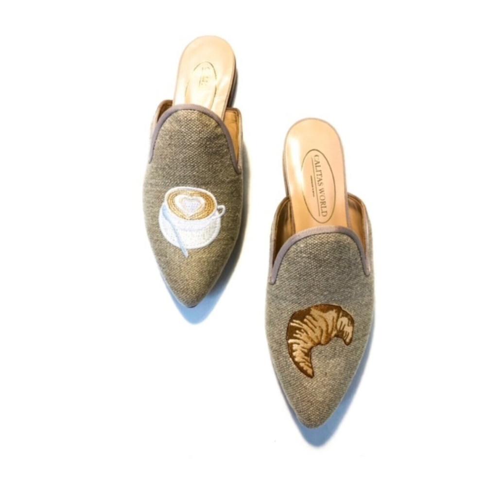 Calita Shoes ​MULES NATURAL LINEN COFFEE AND CROISSANT