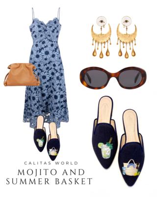 Calita Shoes ​MULES NAVY BLUE 9CO LINEN MOJITO AND BASKET