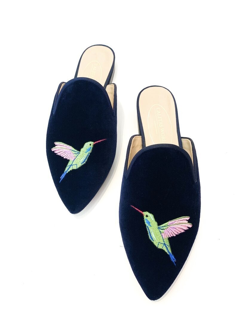 Calita Shoes ​MULES NAVY BLUE 9CO VELVET R22 HUMMINGBIRD