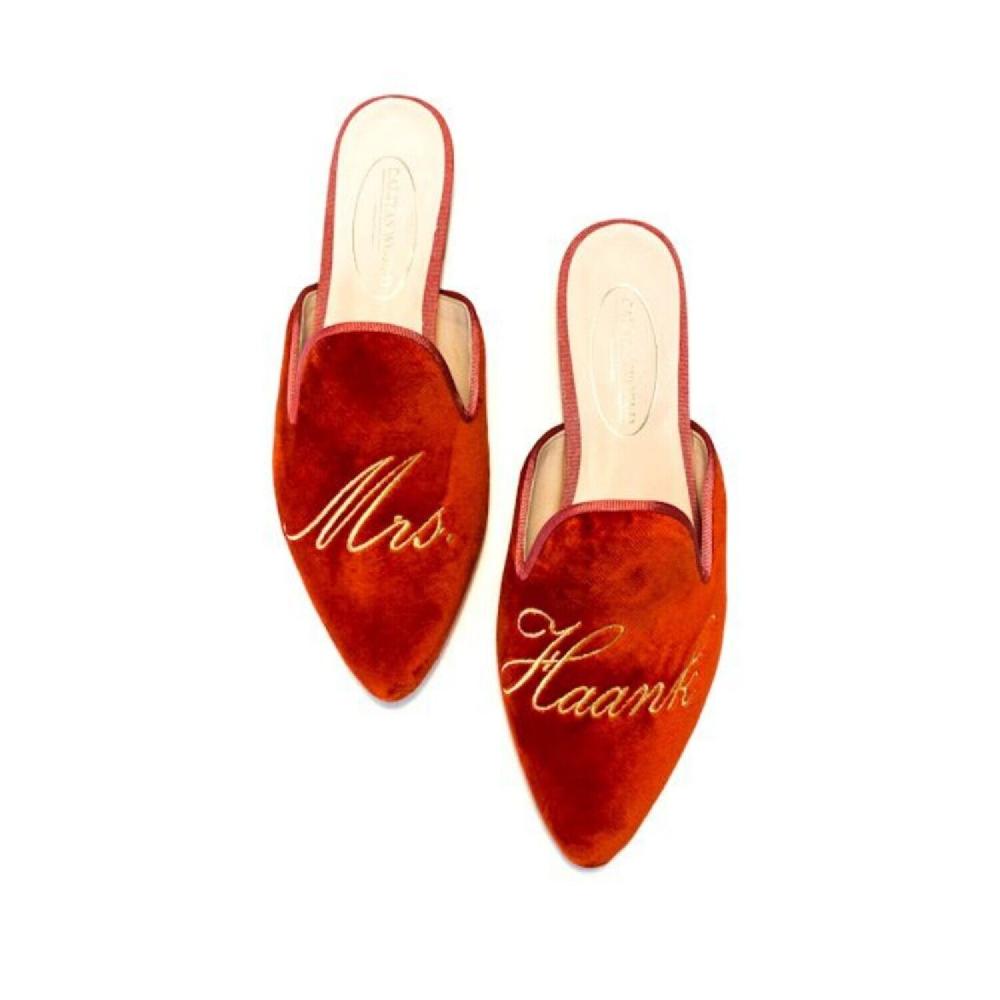 Calita Shoes MULES ORANGE VELVET WEDDING EDITION MRS. AND PERSONALIZED NAME OR LAST NAME