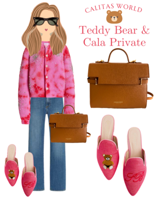 Calita Shoes ​MULES PINK LINEN TEDDY BEAR AND INITIALS