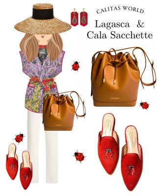 Calita Shoes ​MULES RED 14CO LINEN WITH RED LADYBUGS