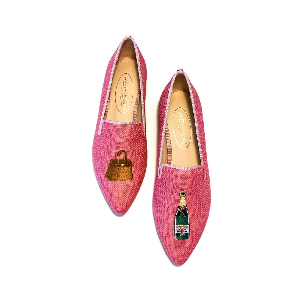 Calita Shoes ​POINTY BUBBLEGUM TX LINEN BIRKIN AND CHAMPAGNE