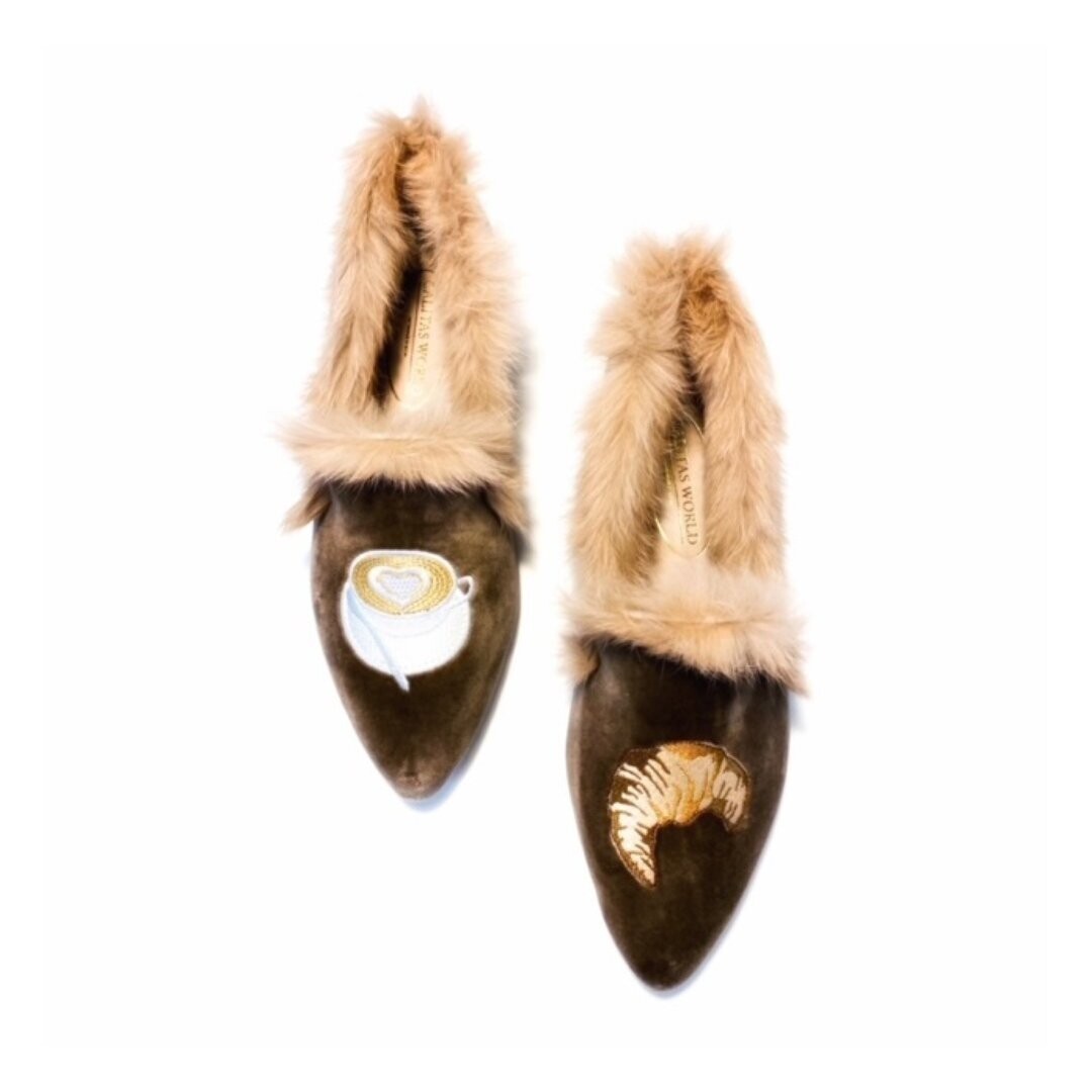 Calita Shoes ​POINTY FUR BEIGE 5ACO VELVET COFFEE AND CROISSANT