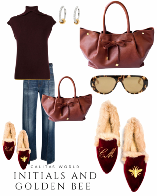 Calita Shoes ​POINTY FUR BURGUNDY CO VELVET INITIALS AND GOLDEN BEE
