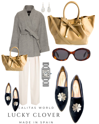 Calita Shoes ​POINTY GRAY 8ACO VELVET SILVER LUCK CLOVER