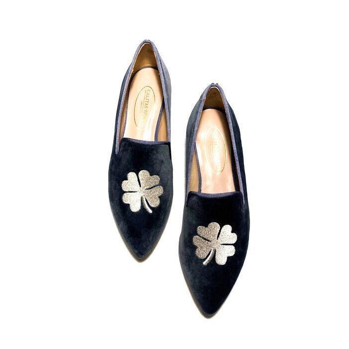 Calita Shoes ​POINTY GRAY 8ACO VELVET SILVER LUCK CLOVER