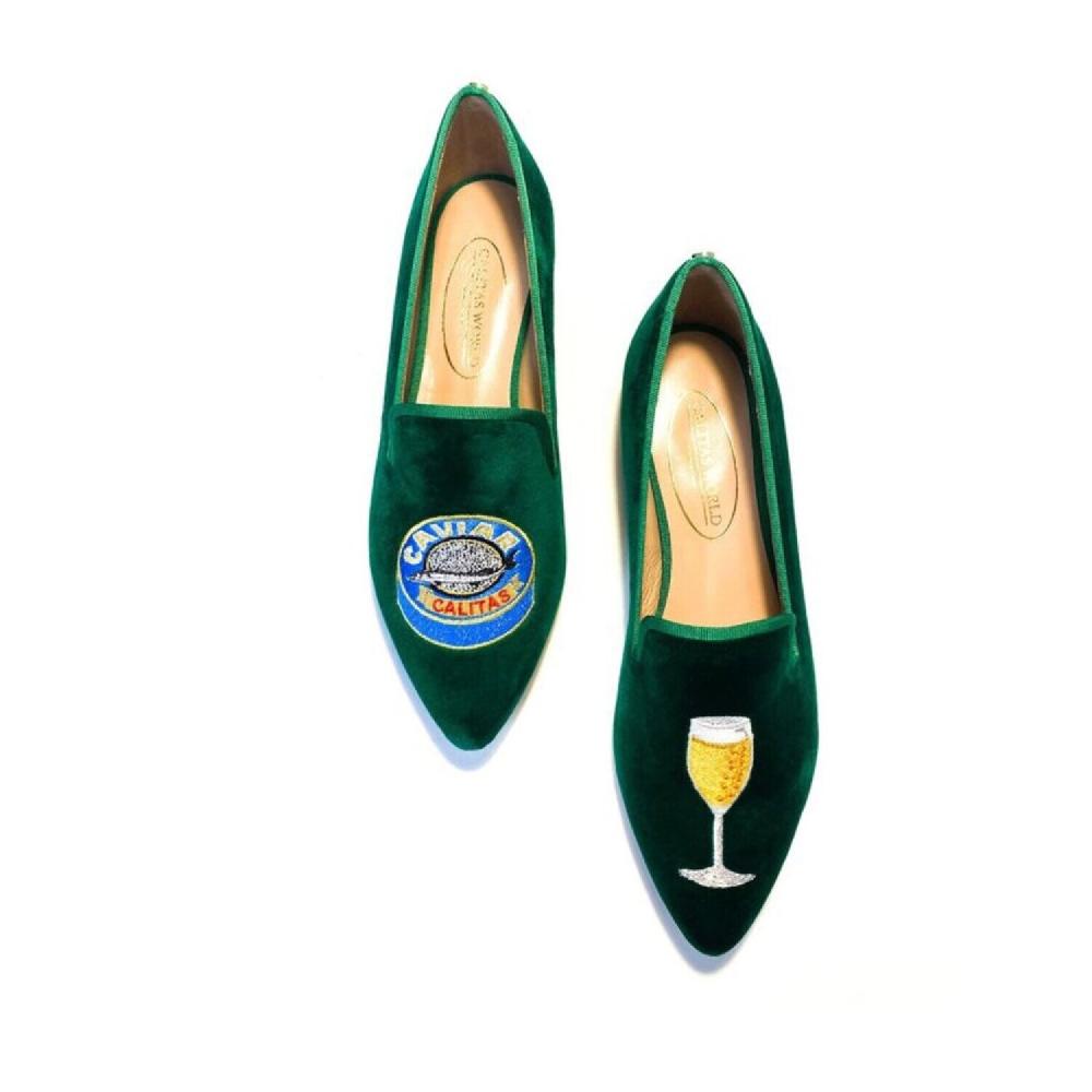 Calita Shoes ​POINTY GREEN 66TX VELVET CHAMPAGNE AND CAVIAR