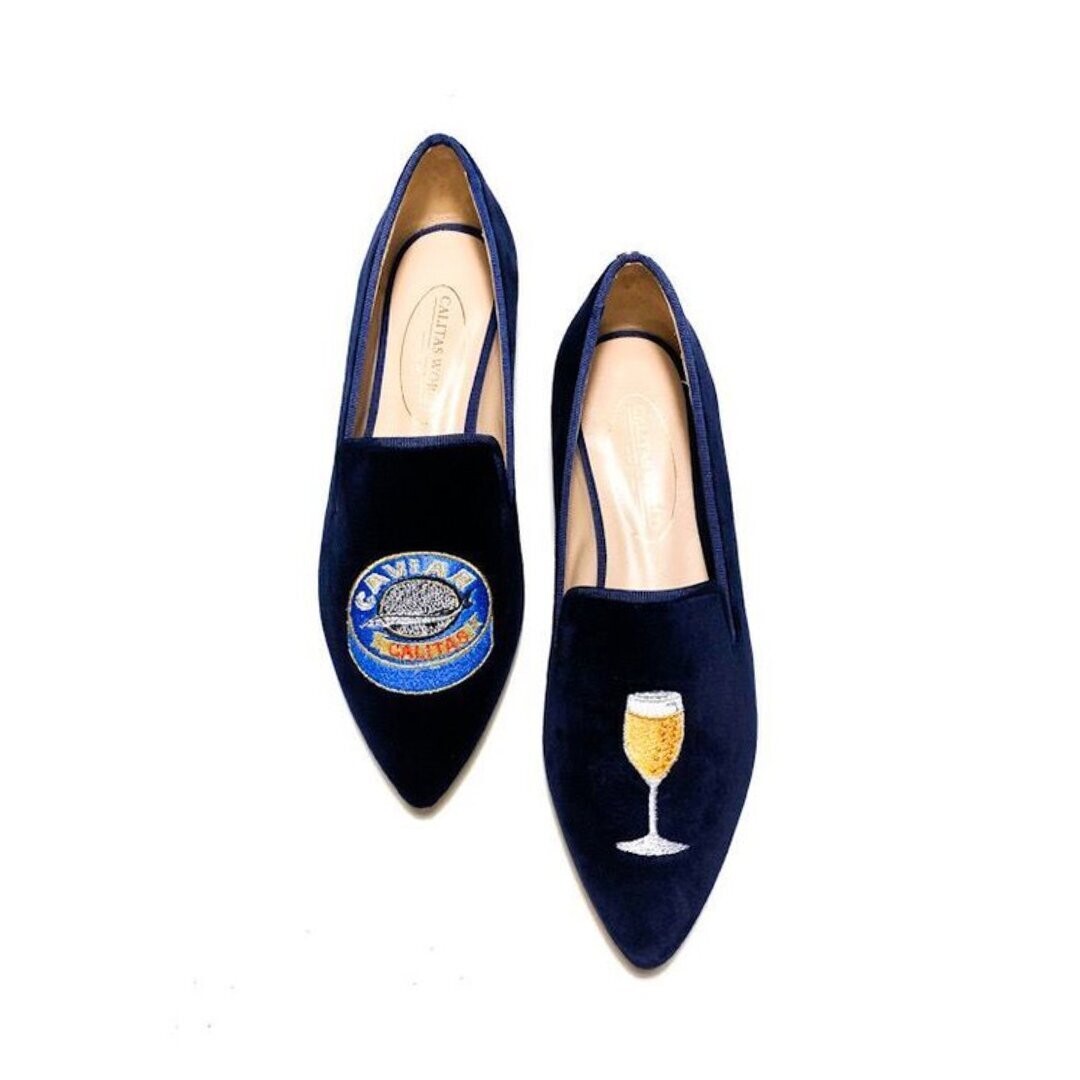 Calita Shoes ​POINTY NAVY BLUE 9CO VELVET R22 CHAMPAGNE AND CAVIAR