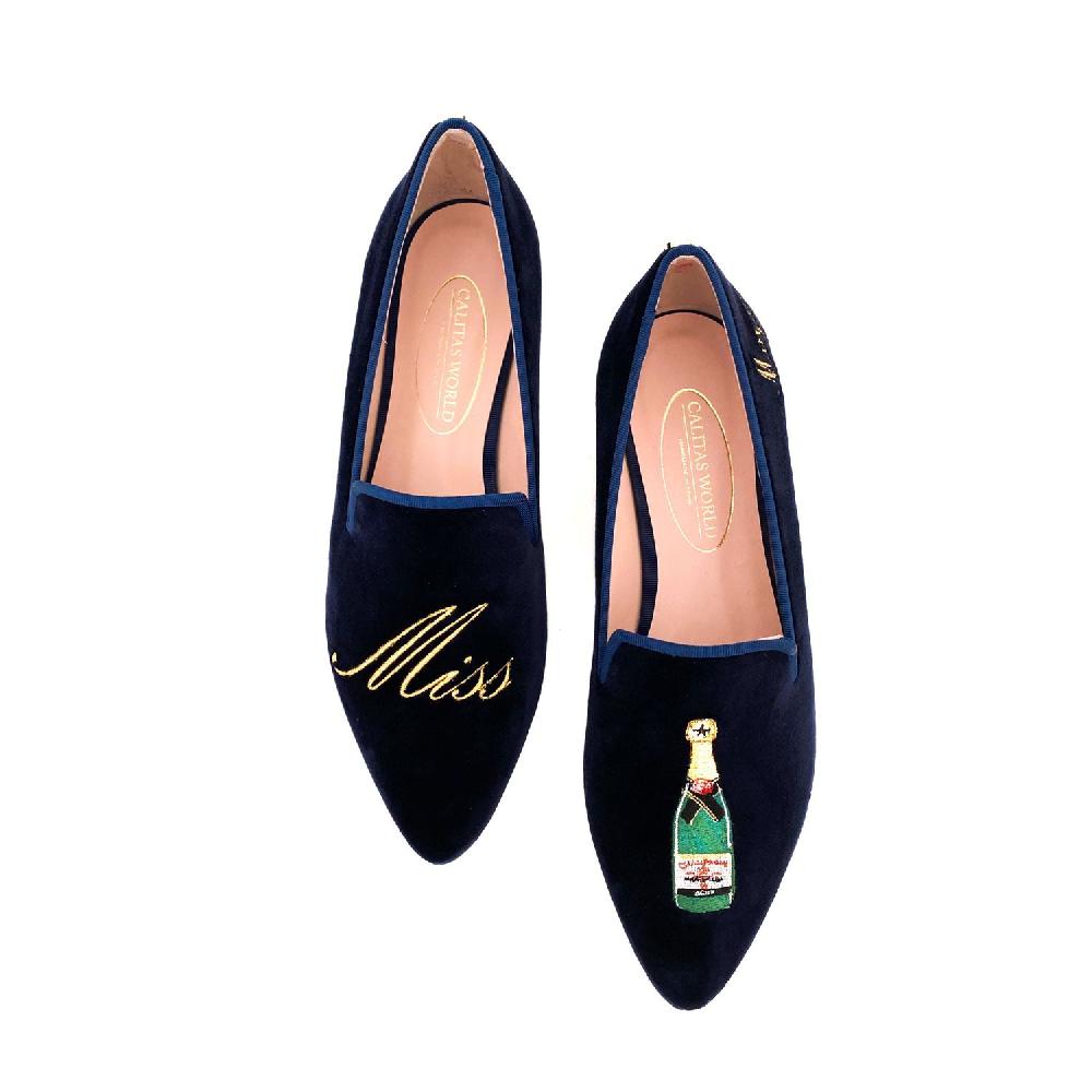 Calita Shoes ​POINTY NAVY BLUE 9CO VELVET R22 MISS. CHAMPAGNE