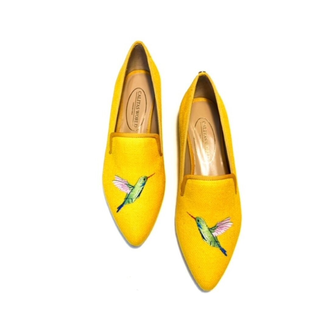 Calita Shoes ​POINTY YELLOW 16A CO LINEN HUMMINGBIRD