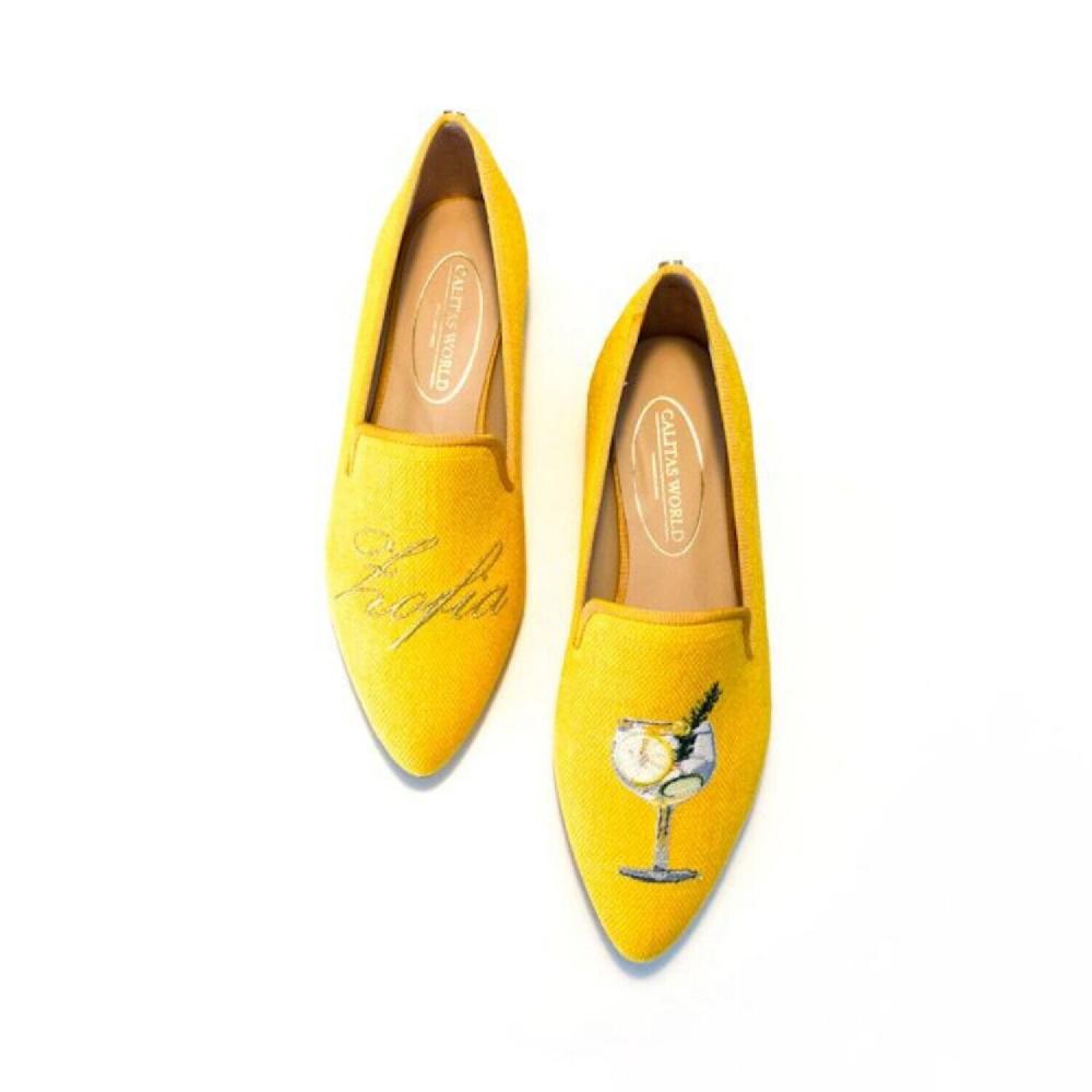 Calita Shoes ​POINTY YELLOW 16A CO LINEN PERSONALIZED NAME OR INITIAL AND GINTONIC