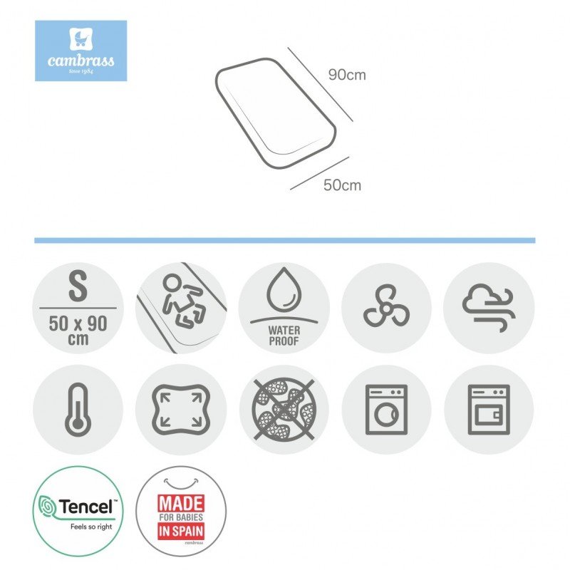 Cambrass BAJERA AJUST.IMP.TENC.MINICUNA 50x90x12 CM LISO E BLANCO