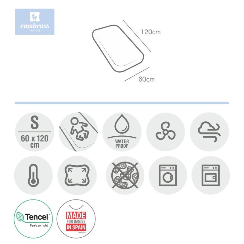 Cambrass BAJERA AJUST.IMPER.TENCEL-C.60 60x120x17 CM LISO E BLANCO