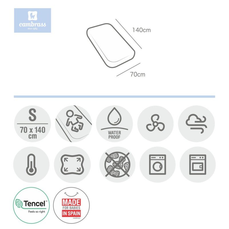Cambrass BAJERA AJUST.IMPER.TENCEL-C.70 70x140x19 CM LISO E BLANCO