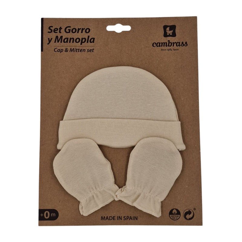 Cambrass GORRO Y MANOPLAS LISO IVORY