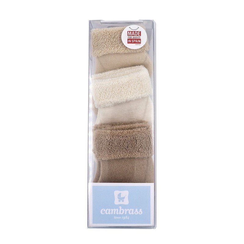 Cambrass JUEGO 3 CALCETINES PARA BEBE LISO BEIGE