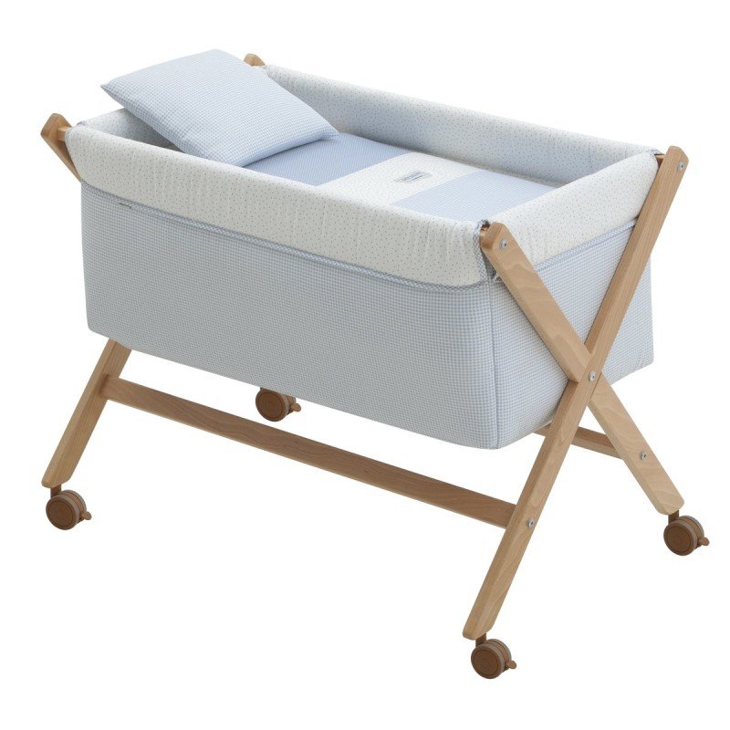 Cambrass MINICUNA TIJERA MADERA VICHY10 CELESTE/NATURAL 55x87x74 CM