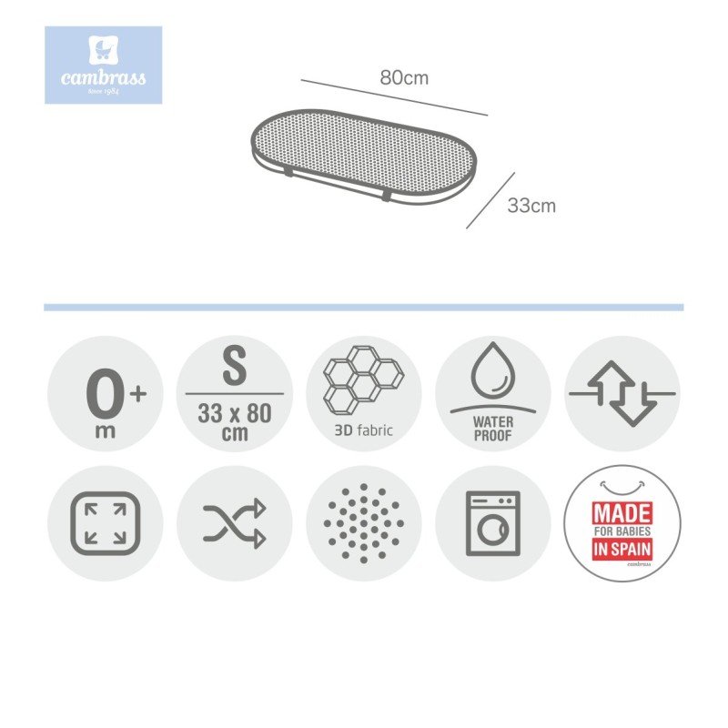 Cambrass PROTEC.COLCHON 3D-MOISES/CARRO 33x80x1 CM LISO E UNICO
