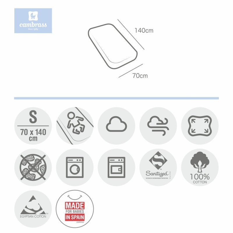 Cambrass SABANA BAJERA AJUST. (CUNA 70) 70x140x19 CM LISO E BEIGE