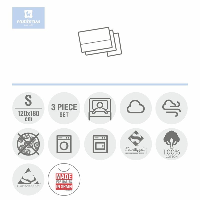 Cambrass SABANA CUNA 3 PCS (CUNA 70) 120x180x1 CM VICHY10 CELESTE