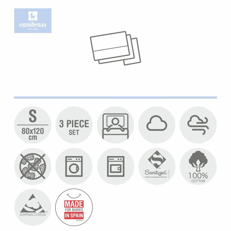 Cambrass SABANA MOISES/CARRO 3 PCS 80x120x1 CM VICHY10 CELESTE