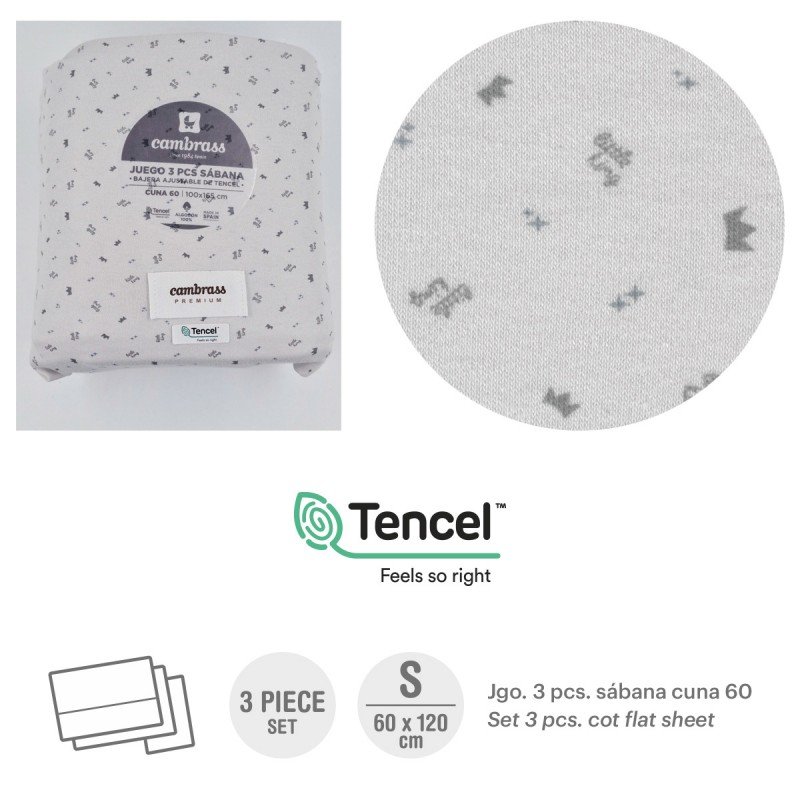 Cambrass TRÍPTICO SÁBANAS CUNA 60 60x120x1 CM CORONA GRIS