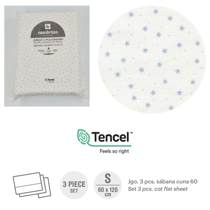 Cambrass TRÍPTICO SÁBANAS CUNA 60 60x120x1 CM ESTRE CELESTE