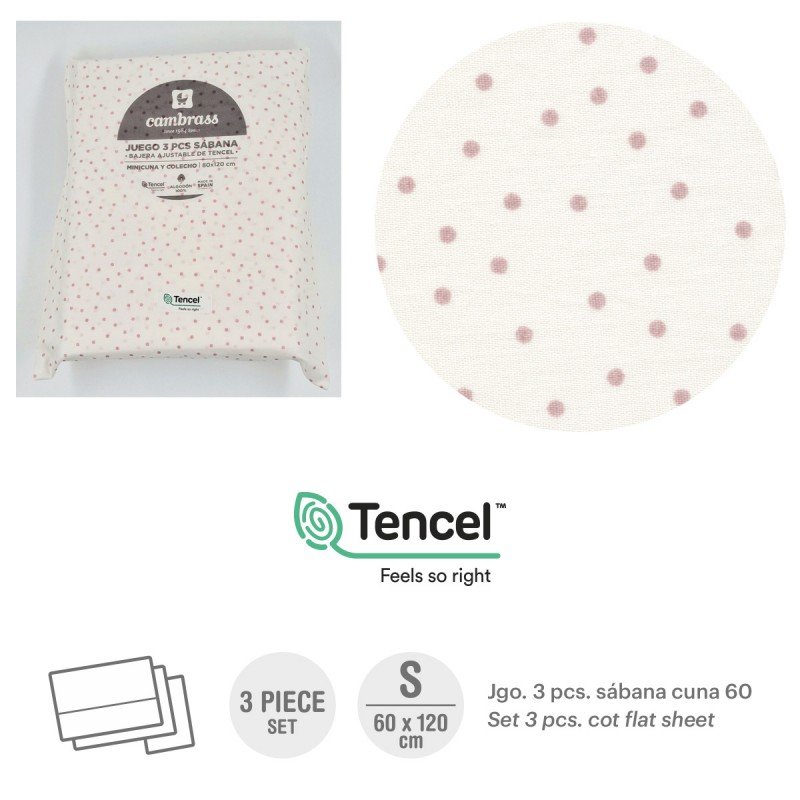 Cambrass TRÍPTICO SÁBANAS CUNA 60 60x120x1 CM FLOR ROSA