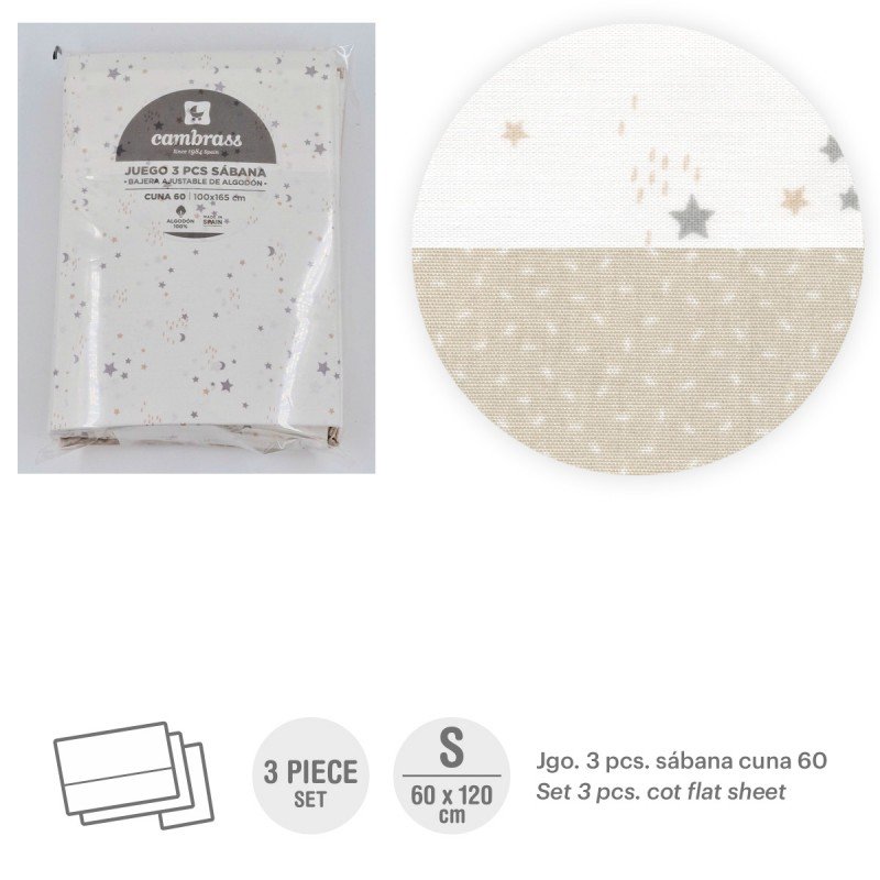 Cambrass TRÍPTICO SÁBANAS CUNA 60 60x120x1 CM SKY BEIGE
