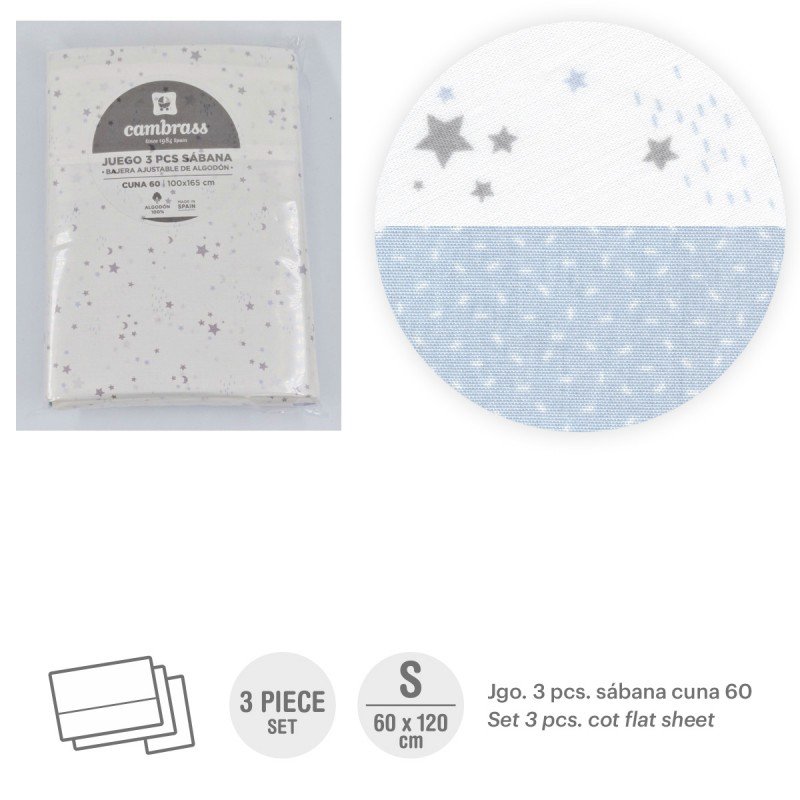 Cambrass TRÍPTICO SÁBANAS CUNA 60 60x120x1 CM SKY CELESTE