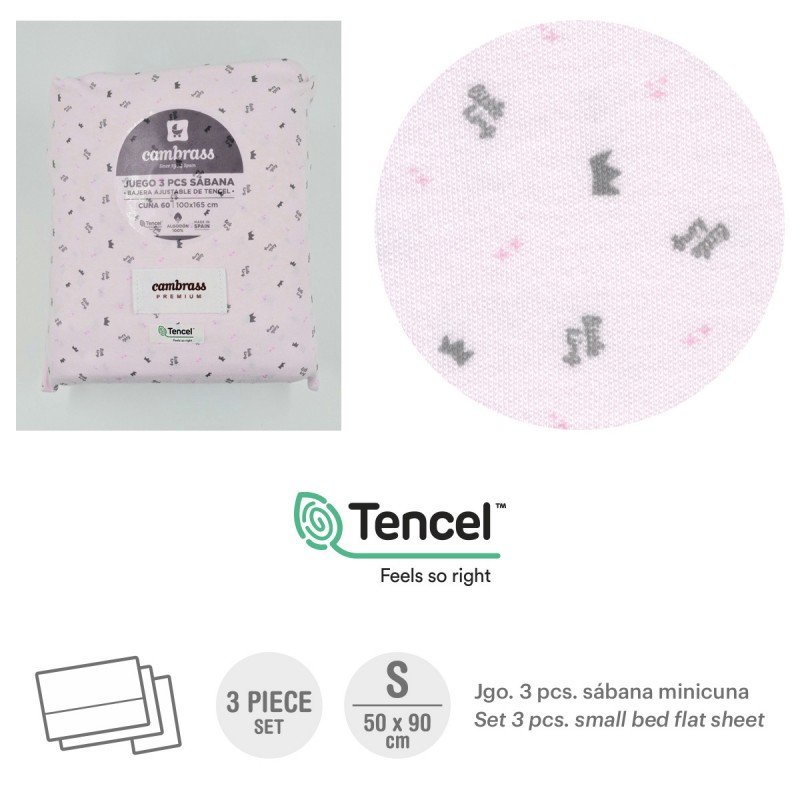 Cambrass TRÍPTICO SÁBANAS MINICUNA 50x90x1 CM CORONAS ROSA