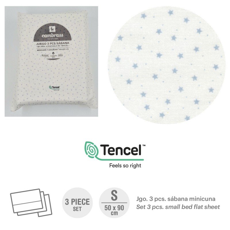 Cambrass TRÍPTICO SÁBANAS MINICUNA 50x90x1 CM ESTRE CELESTE