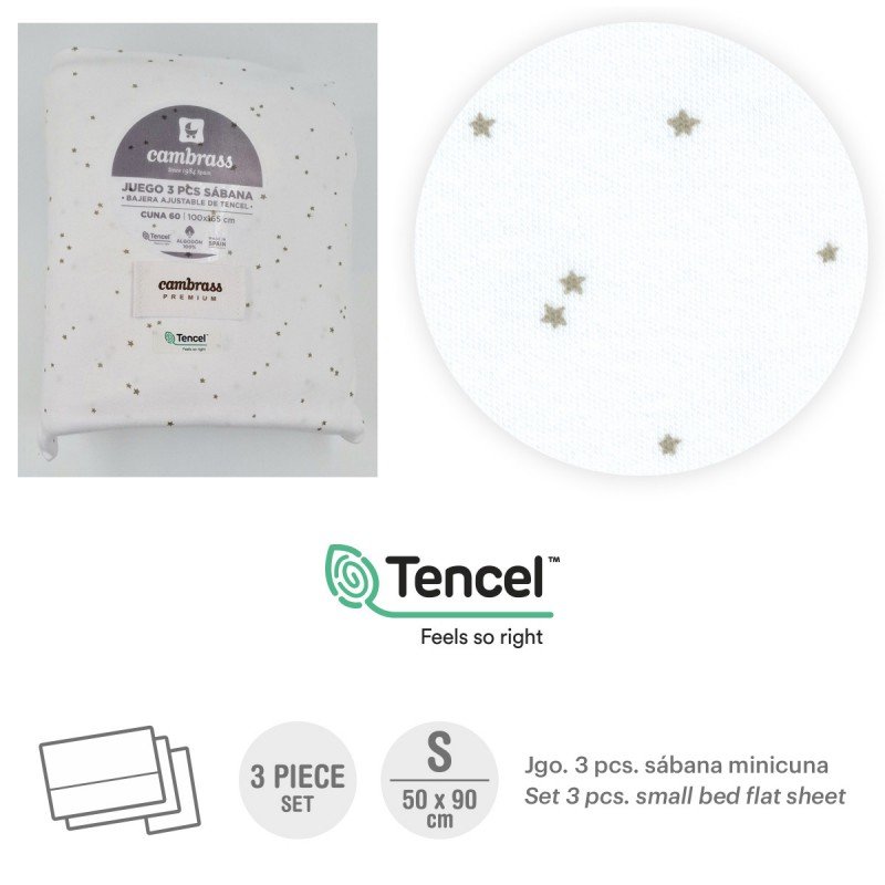 Cambrass TRÍPTICO SÁBANAS MINICUNA 50x90x1 CM ESTRELLAS GRIS