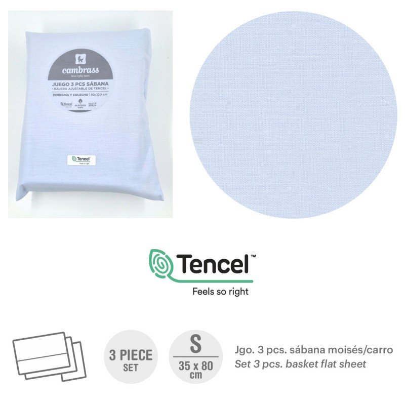 Cambrass TRÍPTICO SÁBANAS MINICUNA 50x90x1 CM LISO E CELESTE