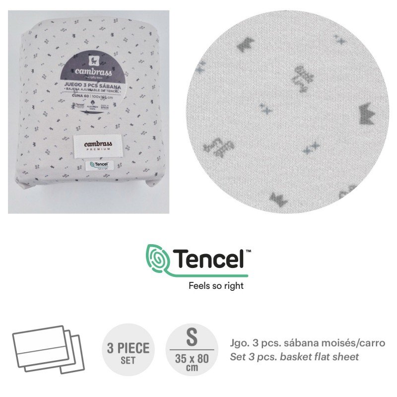 Cambrass TRÍPTICO SÁBANAS MOISÉS/CARRO 35x80x1 CM CORONA GRIS