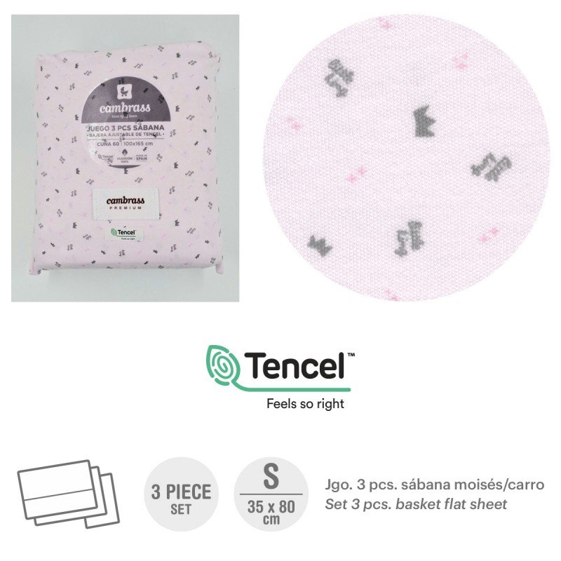 Cambrass TRÍPTICO SÁBANAS MOISÉS/CARRO 35x80x1 CM CORONAS ROSA