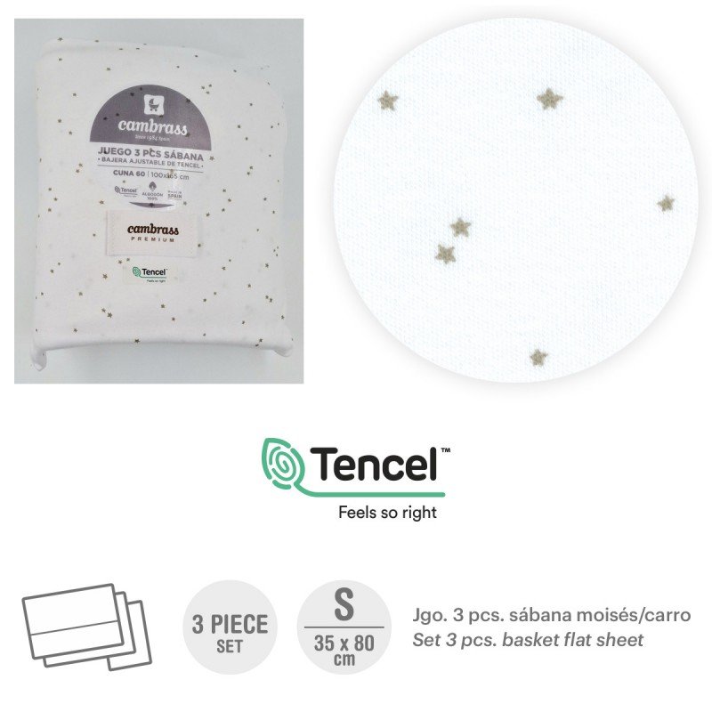 Cambrass TRÍPTICO SÁBANAS MOISÉS/CARRO 35x80x1 CM ESTRELLAS GRIS